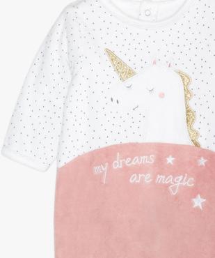 Pyjama bébé en velours motif licorne à pont-dos pressionné vue2 - GEMO(BB COUCHE) - GEMO