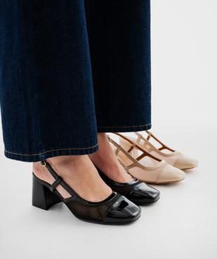 Escarpins slingback vernis à talon large et bout carré femme - Follow Me vue1 - FOLLOW ME - GEMO