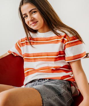 Tee-shirt manches courtes rayé fille vue1 - GEMO 4G FILLE - GEMO
