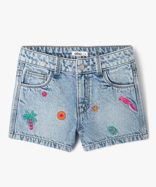 Short en jean délavé à broderies tropicales fille vue1 - GEMO 4G FILLE - GEMO