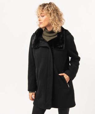 Manteau en maille avec col fourrure imitation femme  vue1 - GEMO(FEMME PAP) - GEMO