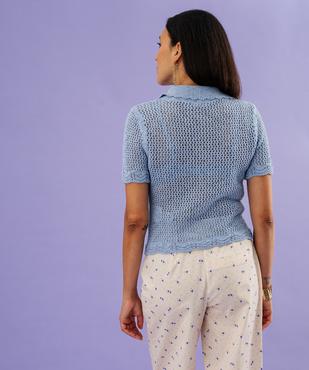 Pull manches courtes en maille ajourée à col Claudine boutonné femme vue3 - GEMO 4G FEMME - GEMO