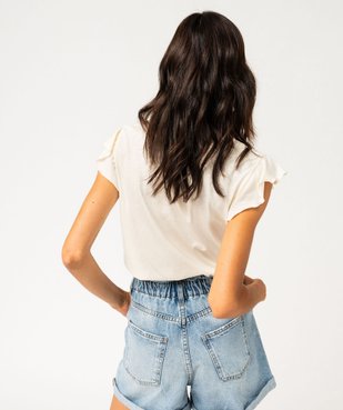 Tee-shirt manches courtes à volants et détails brodé femme vue3 - GEMO(FEMME PAP) - GEMO