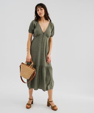 Robe longue à manches courtes en viscose imprimée femme vue1 - GEMO 4G FEMME - GEMO