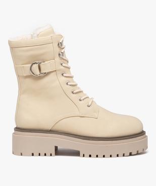 Boots fourrées femme dessus uni en suédine et à talon large  vue1 - GEMO (CASUAL) - GEMO