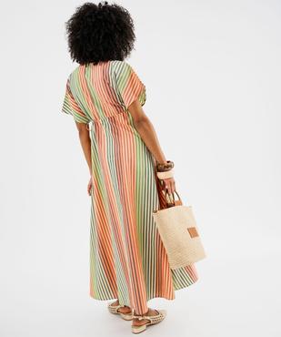 Robe longue et ample à manches courtes en popeline de coton rayée femme vue3 - GEMO(FEMME PAP) - GEMO