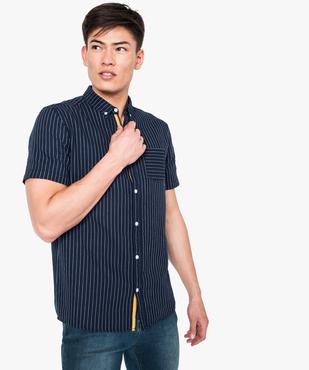Chemise manches courtes marine à fines rayures  vue1 - GEMO (HOMME) - GEMO