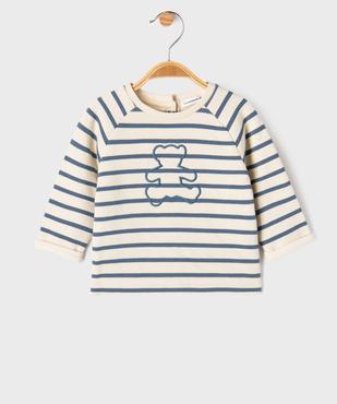 Sweat à rayures et motif ourson fermeture dos bébé garçon - LuluCastagnette vue1 - LULU CASTAGNETTE GEMO FOR GOOD - GEMO