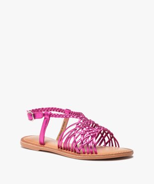 Sandales fille à fines brides tressées en cuir métallisé vue2 - GEMO (ENFANT) - GEMO