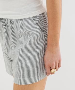 Short rayé ample en viscose et lin avec taille ajustable femme vue2 - GEMO 4G FEMME - GEMO