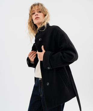Manteau droit en laine à col montant et ceinture à nouer femme vue1 - GEMO(FEMME PAP) - GEMO