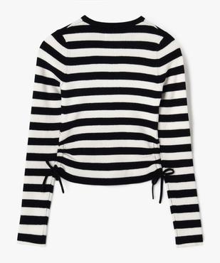 Pull court en maille côtelée froncé sur les côtés fille vue3 - GEMO (JUNIOR) - GEMO