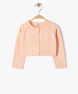 Gilet court avec détails ajourés bébé fille vue1 - GEMO(BEBE DEBT) - GEMO