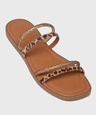 Mules plates à fines brides à strass et motif léopard femme vue5 - FOLLOW ME - GEMO