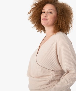 Tee-shirt femme grande taille à manches longues forme cache-cœur  vue2 - GEMO(HOMWR FEM) - GEMO
