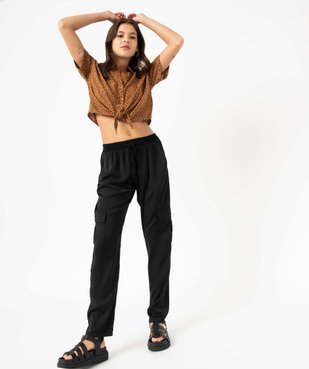 Pantalon cargo en satin fluide uni femme vue5 - GEMO(FEMME PAP) - GEMO