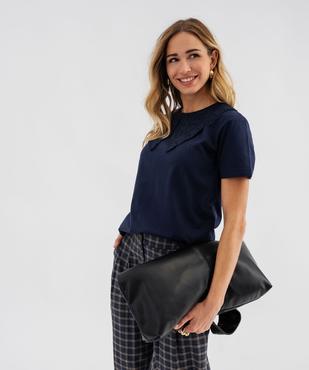 Tee-shirt manches courtes avec grand col brodé femme vue1 - GEMO(FEMME PAP) - GEMO