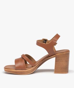 Sandales femme à talon carré dessus cuir uni - Tanéo vue3 - TANEO - GEMO