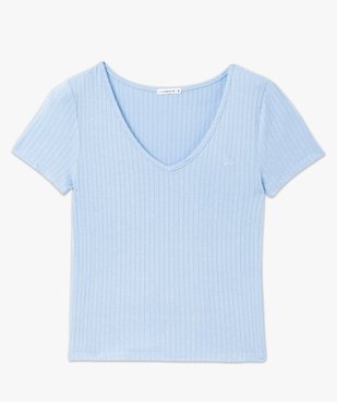 Tee-shirt manches courtes et col V en maille côtelée femme - LuluCastagnette vue4 - GEMO(FEMME PAP) - GEMO