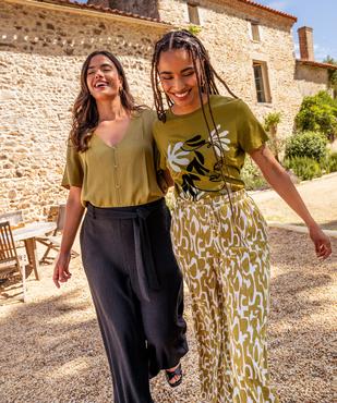 Tee-shirt manches courtes à grand motif en velours femme vue7 - GEMO(FEMME PAP) - GEMO