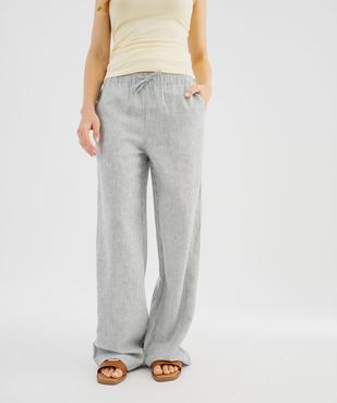 Pantalon large à rayures en viscose et lin femme vue1 - GEMO 4G FEMME - GEMO
