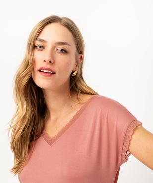 Tee-shirt à manches courtes et col V en dentelle coupe loose femme vue2 - GEMO 4G FEMME - GEMO