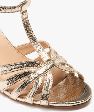 Sandales à talon carré à brides unies métallisées aspect grainé vue6 - GEMO(URBAIN) - GEMO
