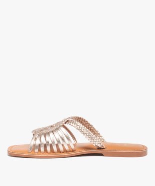 Mules femme à talon plat dessus cuir métallisé – Tanéo vue3 - TANEO - GEMO