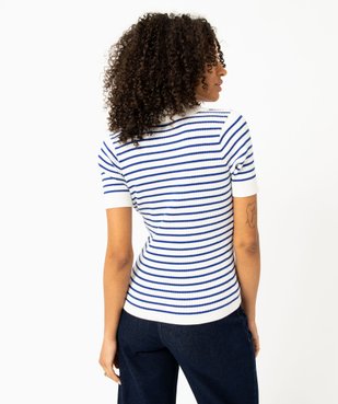 Pull rayé à manches courtes et col V femme vue4 - GEMO(FEMME PAP) - GEMO