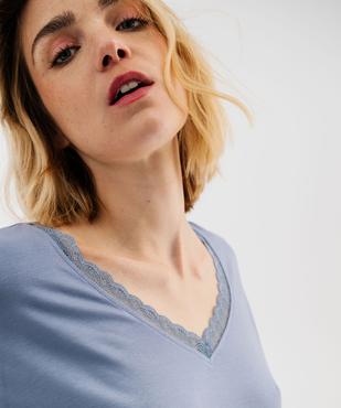 Tee-shirt à manches courtes et col V en dentelle coupe loose femme vue2 - GEMO 4G FEMME - GEMO