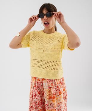 Pull manches courtes en maille ajourée femme vue4 - GEMO(FEMME PAP) - GEMO