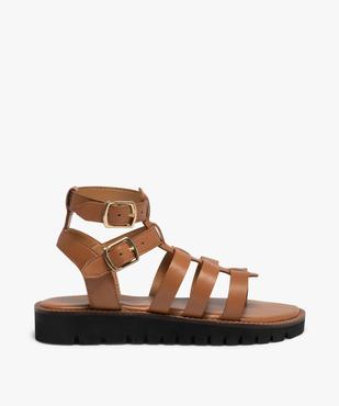 Sandales fille spartiates en cuir uni à semelle crantée vue1 - GEMO (ENFANT) - GEMO