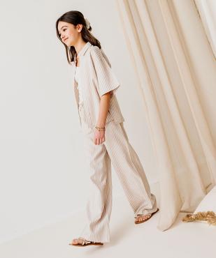 Pantalon large en lin rayé fille vue4 - GEMO 4G FILLE - GEMO