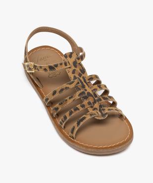 Sandales en cuir imprimé léopard avec bride scratch fille  vue6 - TANEO - GEMO