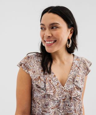 Blouse sans manches à volants en viscose imprimée femme vue4 - GEMO 4G FEMME - GEMO