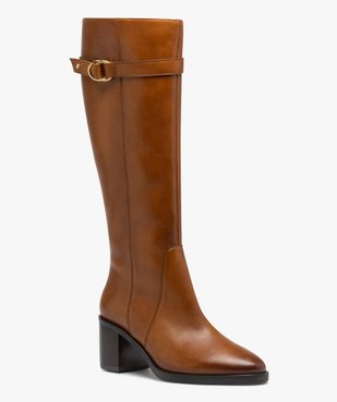 Bottes femme cavalières à talon avec dessus en cuir uni - Taneo vue3 - TANEO - GEMO