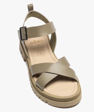 Sandales femme unies en cuir à épaisse semelle crantée vue5 - GEMO (CASUAL) - GEMO