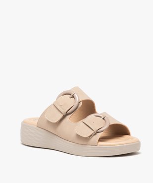 Mules femme confort unies avec brides à boucle en suédine - Hobiz vue2 - HOBIZ - GEMO