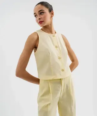 Chemise sans manches à col rond en viscose et lin femme vue1 - GEMO 4G FEMME - GEMO