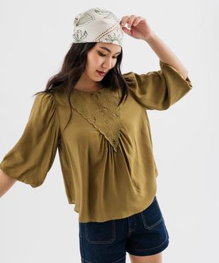 Blouse manches 3/4 avec empiècement brodé femme vue2 - GEMO(FEMME PAP) - GEMO