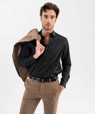 Chemise manches longues coupe droite en coton à motif fleuri homme