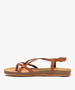 Sandales femme unies à talon plat et fines brides en cuir vue3 - GEMO (CASUAL) - GEMO