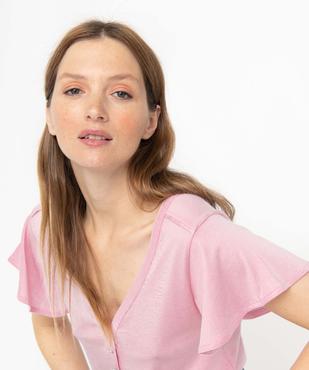 Tee-shirt femme à col V et manches volantées vue2 - GEMO 4G FEMME - GEMO