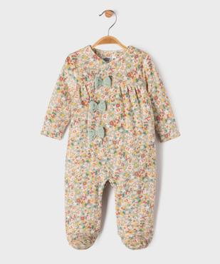 Pyjama en velours à motifs fleuris ouverture devant bébé fille vue1 - GEMO 4G BEBE - GEMO