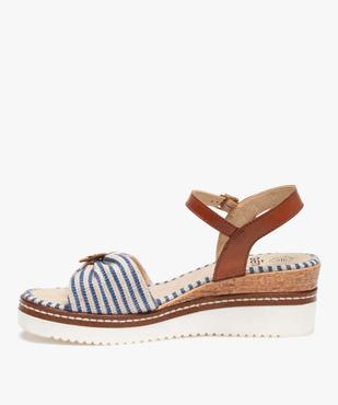 Sandales femme compensées dessus toile rayée vue3 - GEMO(URBAIN) - GEMO