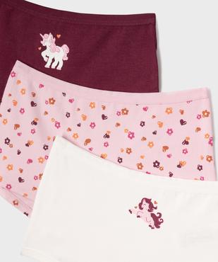 Boxers en coton biologique à motifs licornes fille (lot de 3) vue2 - GEMO 4G FILLE - GEMO