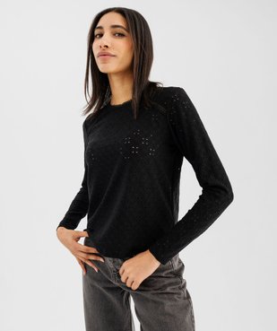 Tee-shirt manches longues en maille extensible ajourée et dentelle femme vue4 - GEMO(FEMME PAP) - GEMO