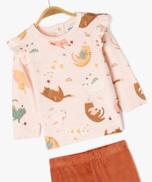 Pyjama en velours 2 pièces imprimées chats pailletés bébé vue2 - GEMO 4G BEBE - GEMO