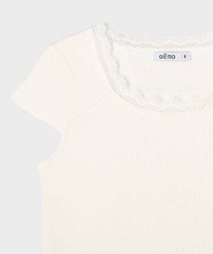 Tee-shirt manches courtes en maille côtelée avec col dentelle fille vue2 - GEMO (ENFANT) - GEMO