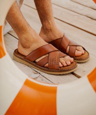Sandale confort avec brides en cuir croisées homme vue1 - G'FLEX - GEMO
